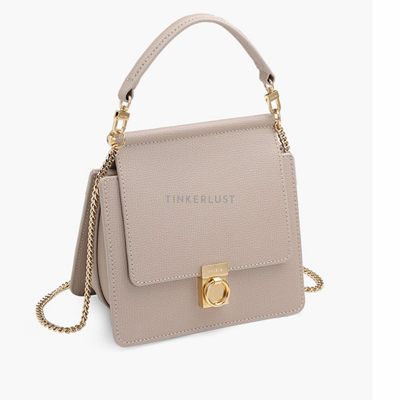 Polene Mini Numero Sept Chain Shoulder Bag in Taupe Grained Leather