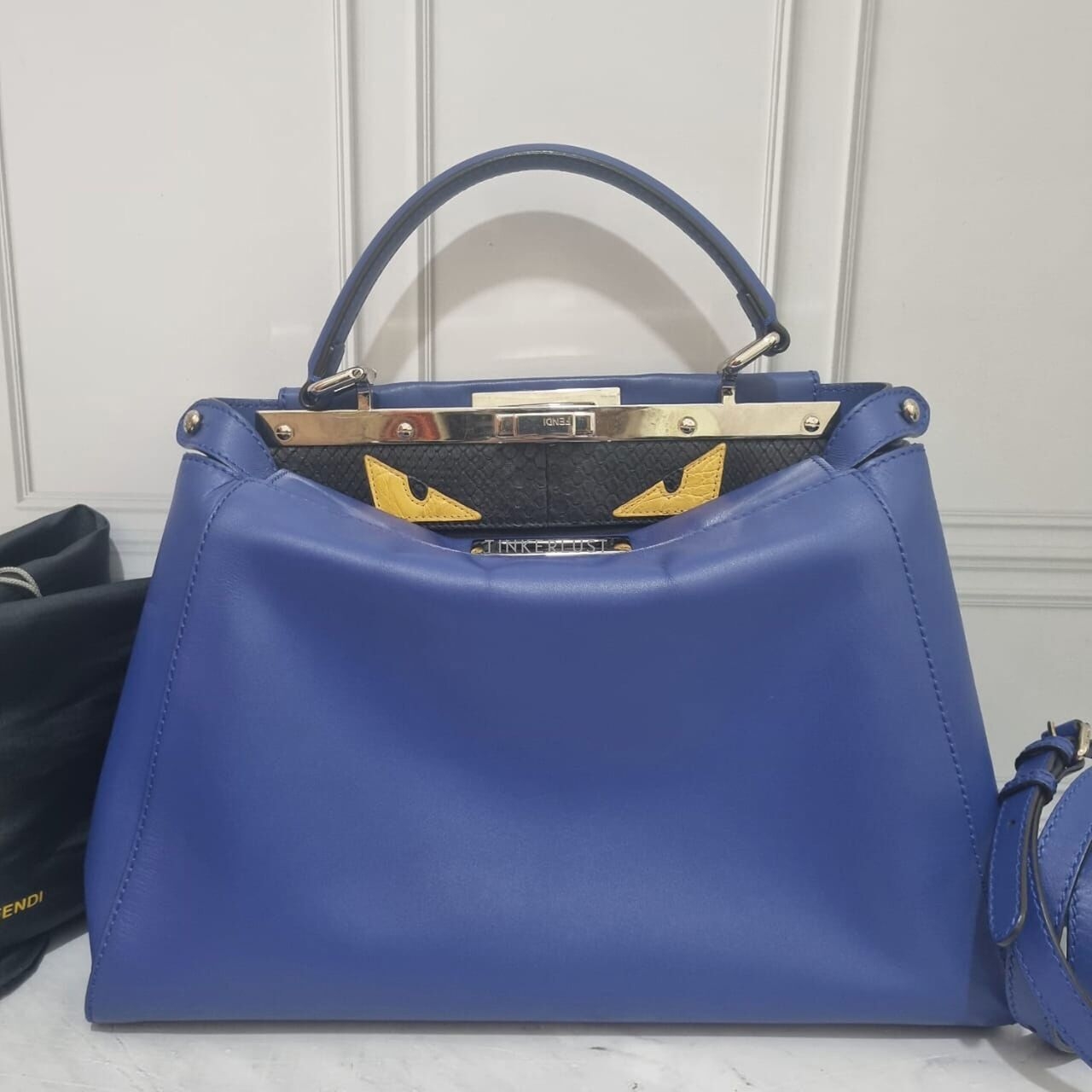 Fendi Peekaboo Monster Blue Electric Lizard  Eyes Monster SHW Satchel Bag