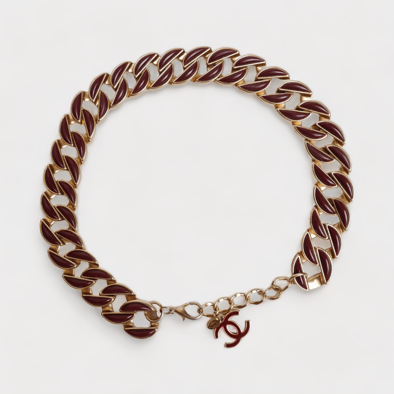 Chanel Chocker 2 Ways to Carry Gold/Maroon Enamel Necklace Jewellery