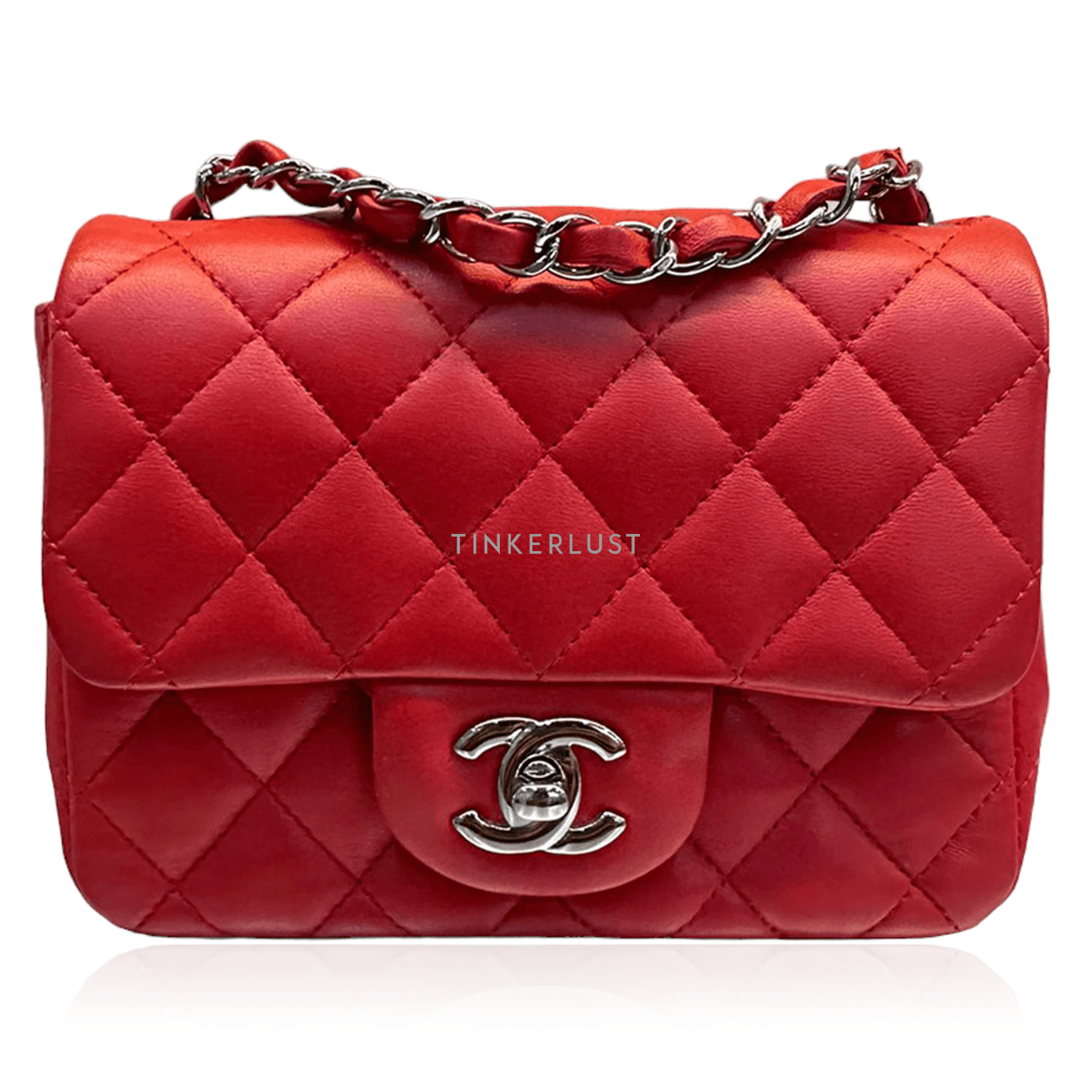 Chanel Mini Square Lambskin Red SHW # 22 Sling Bag