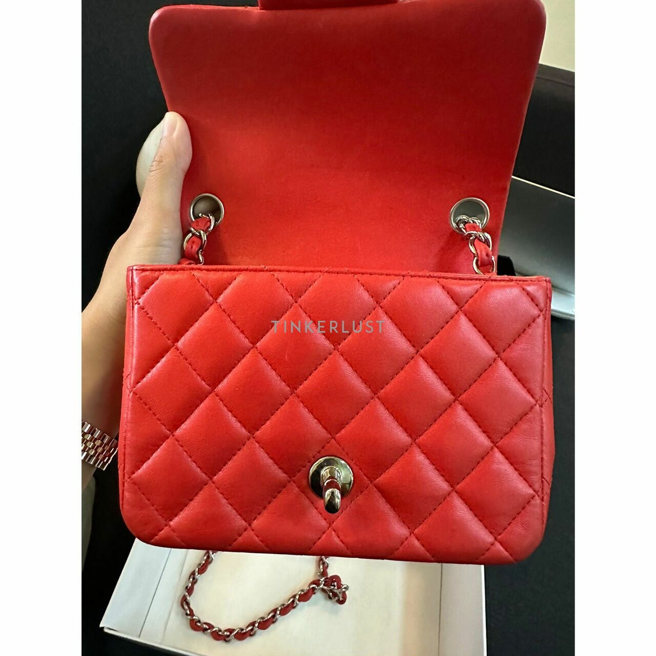 Chanel Mini Square Lambskin Red SHW # 22 Sling Bag