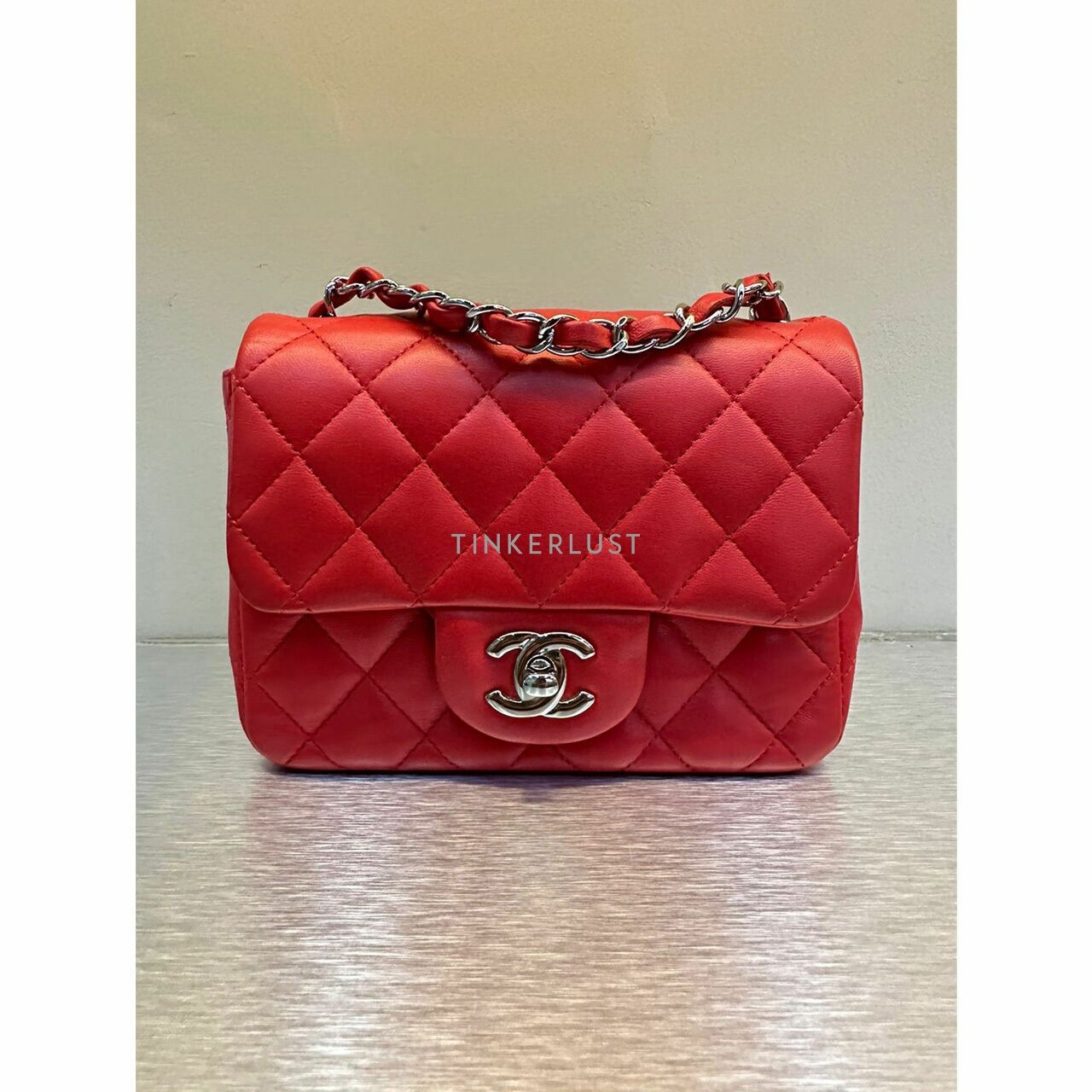 Chanel Mini Square Lambskin Red SHW # 22 Sling Bag