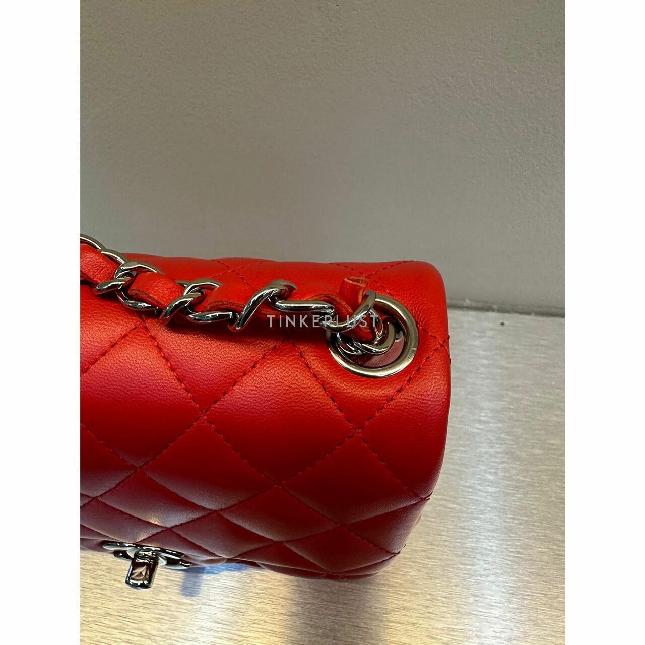 Chanel Mini Square Lambskin Red SHW # 22 Sling Bag