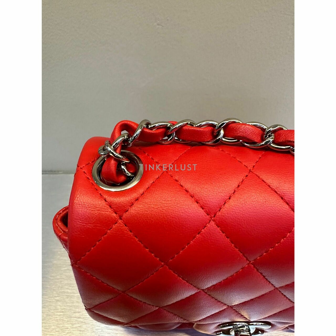 Chanel Mini Square Lambskin Red SHW # 22 Sling Bag