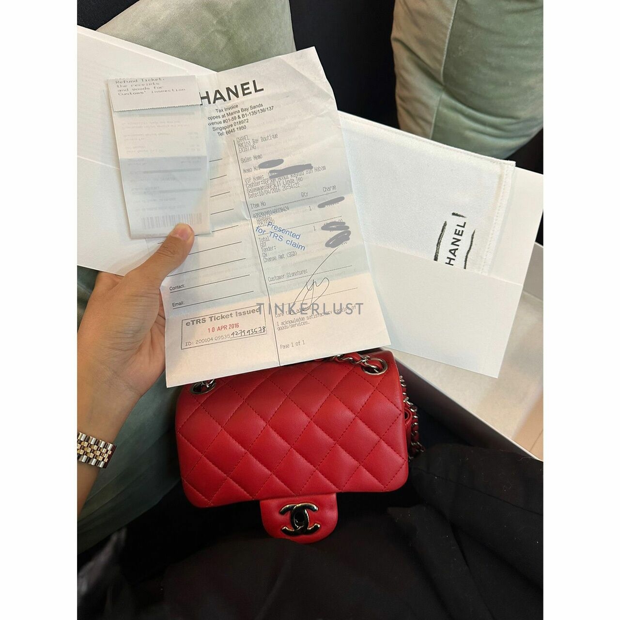 Chanel Mini Square Lambskin Red SHW # 22 Sling Bag