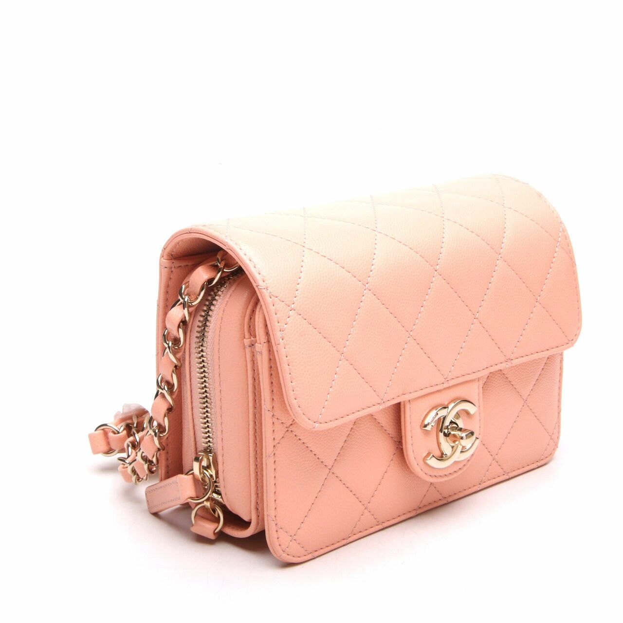 Chanel Peach Caviar Like A Wallet Flap GHW Sling Bag