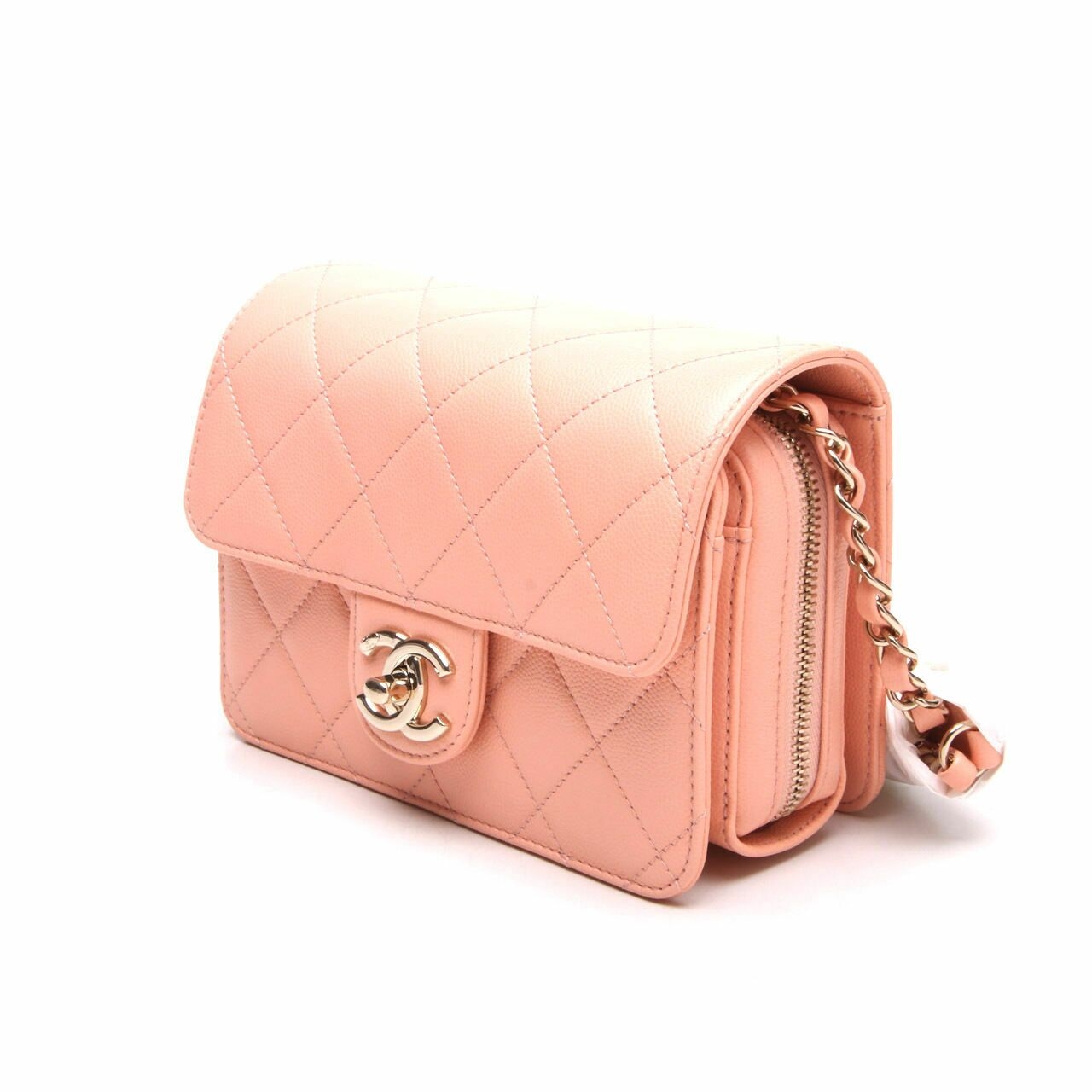 Chanel Peach Caviar Like A Wallet Flap GHW Sling Bag