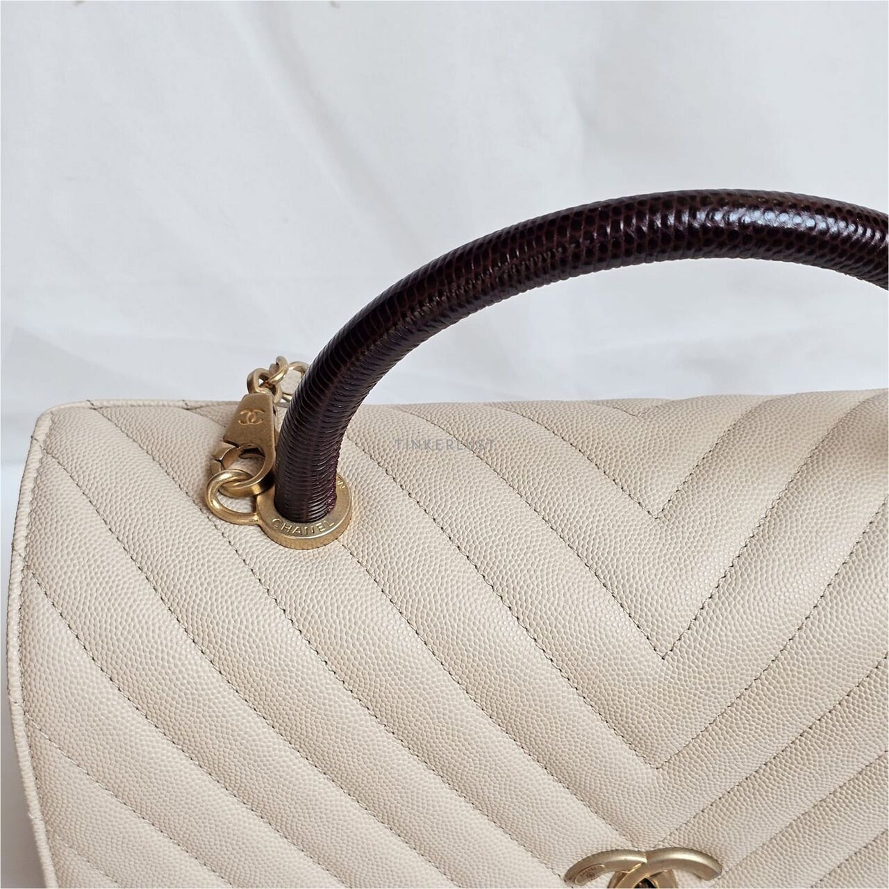 Chanel Coco Lizard Handle Beigi Caviar LGHW #28 Satchel Bag