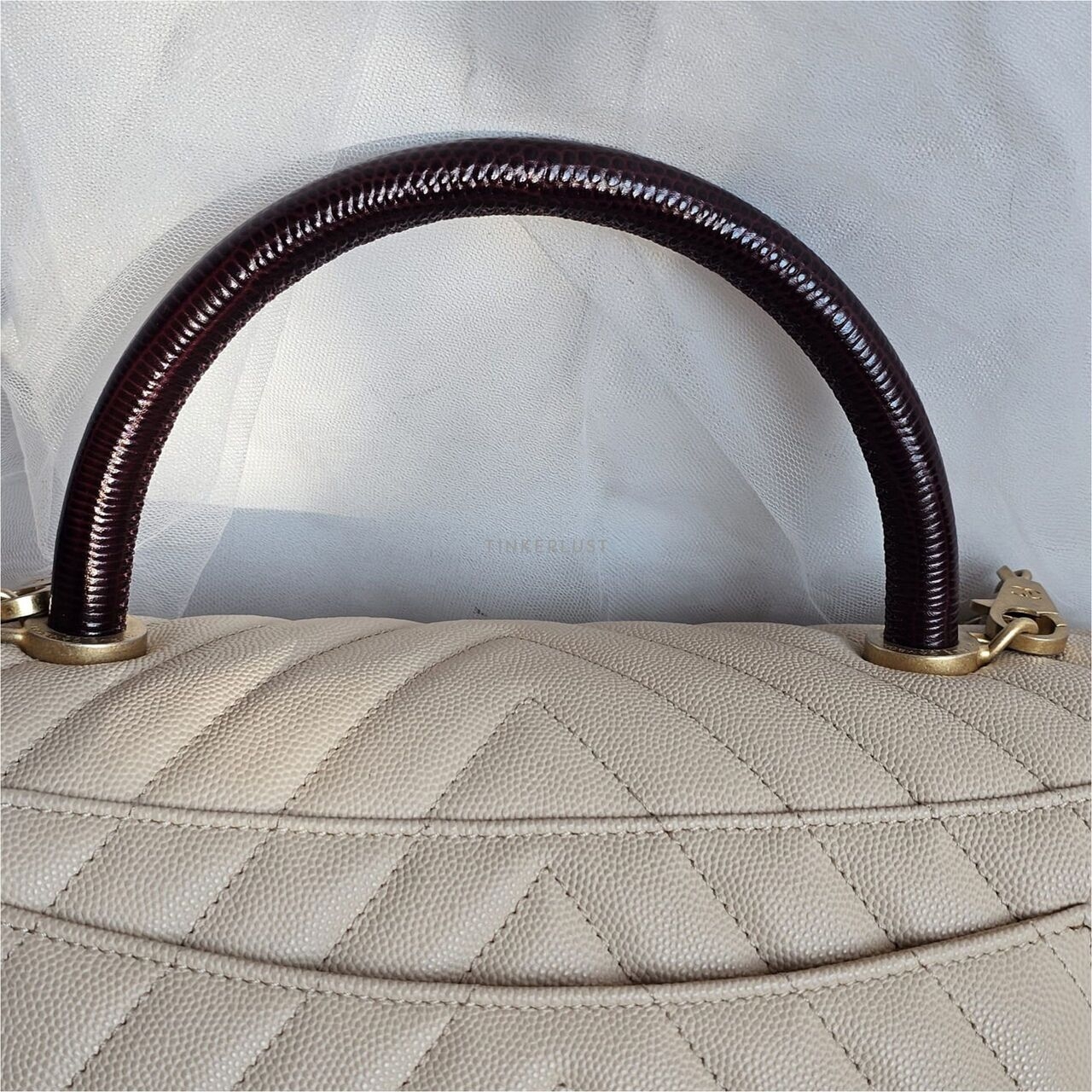 Chanel Coco Lizard Handle Beigi Caviar LGHW #28 Satchel Bag