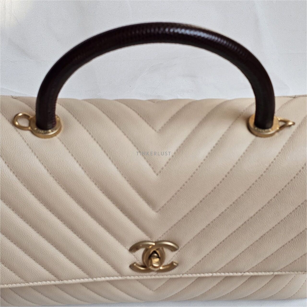 Chanel Coco Lizard Handle Beigi Caviar LGHW #28 Satchel Bag