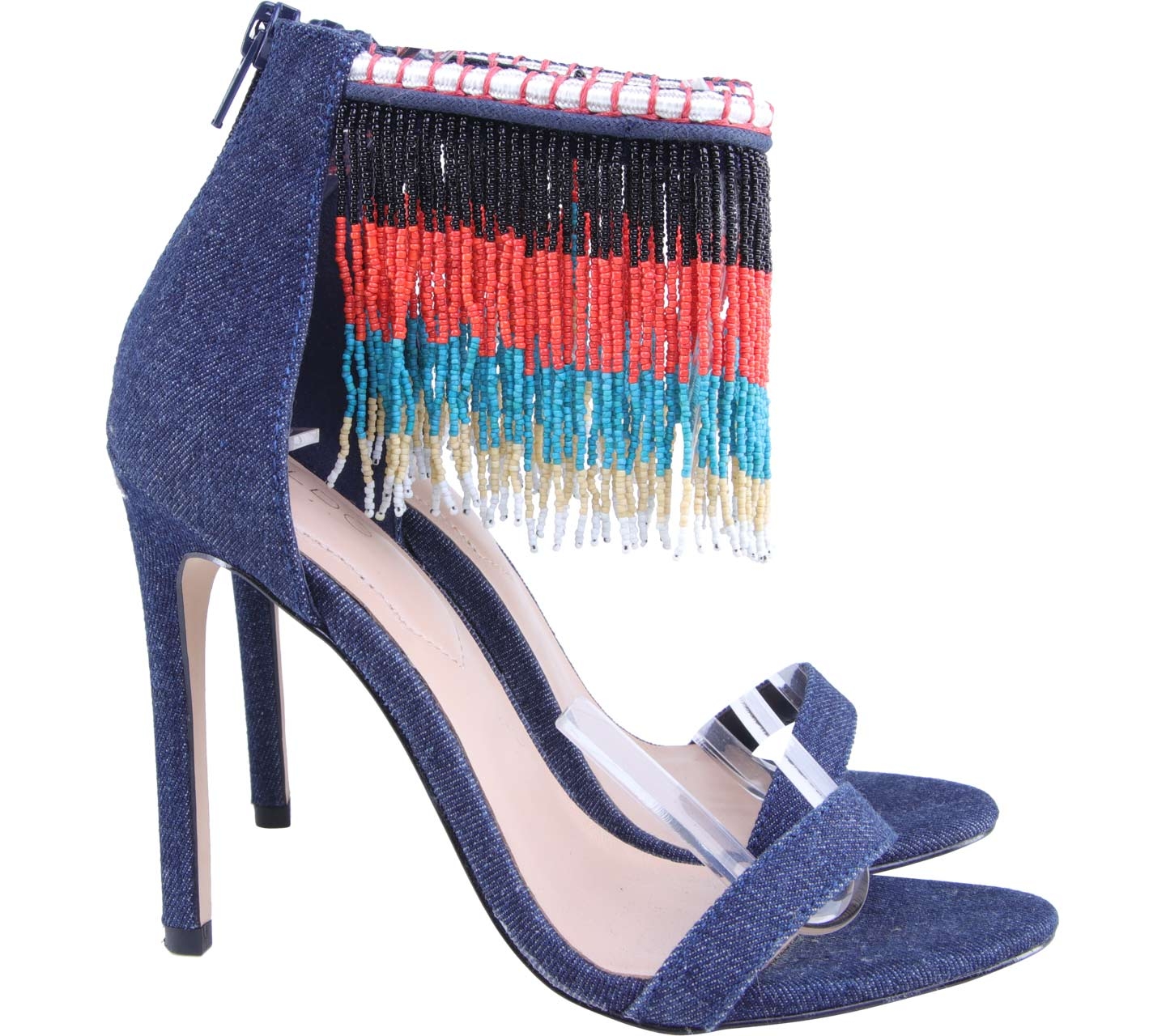 Aldo Dark Blue Denim Fringe Heels