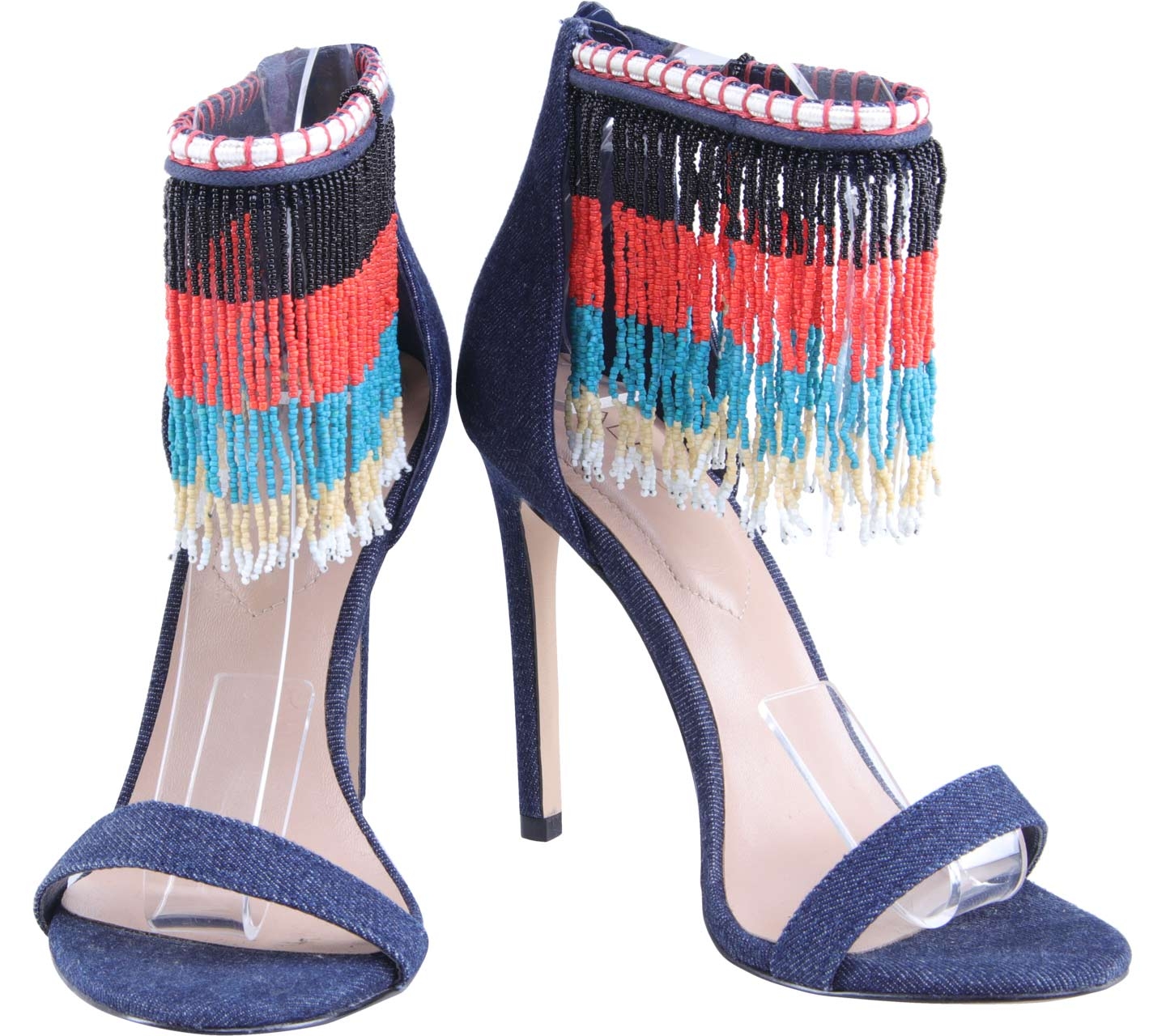 Aldo Dark Blue Denim Fringe Heels