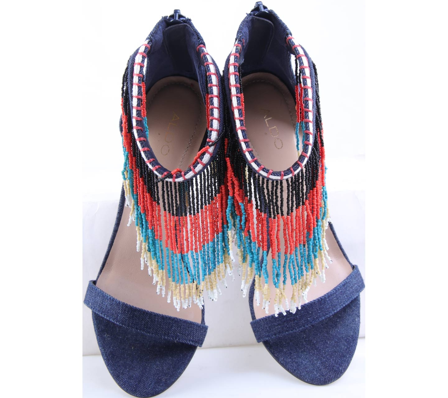 Aldo Dark Blue Denim Fringe Heels