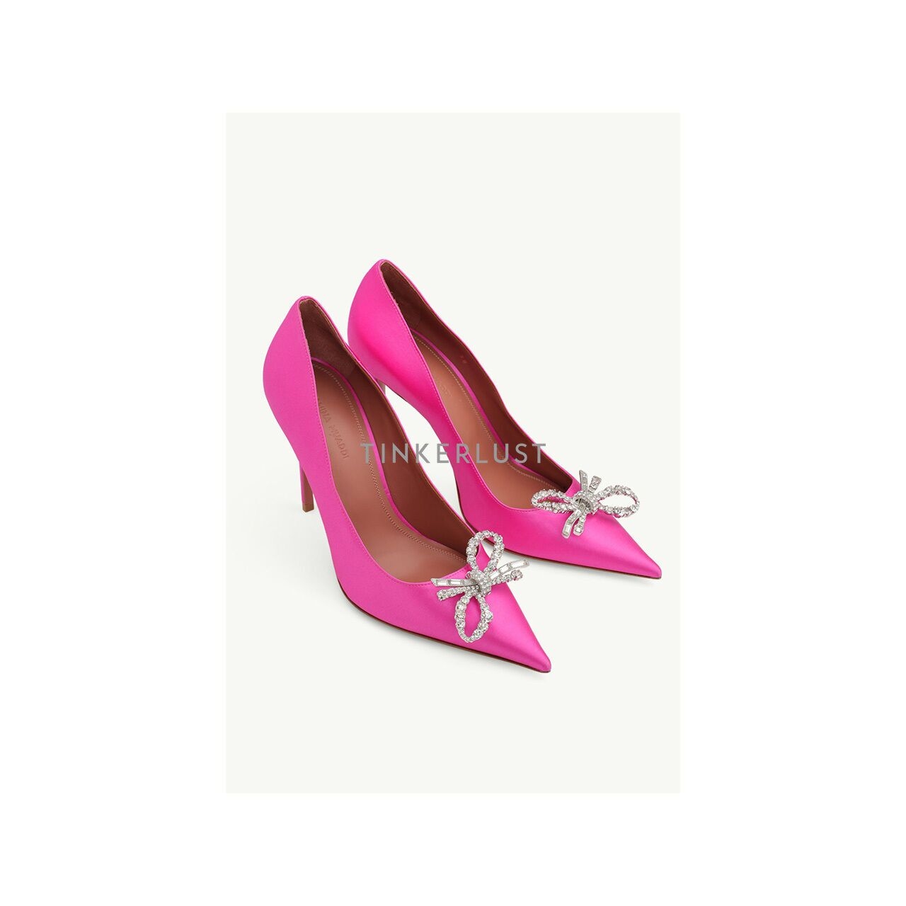 Amina Muaddi Rosie Pumps 95mm Cyclamen Satin Crystal Bow Heels