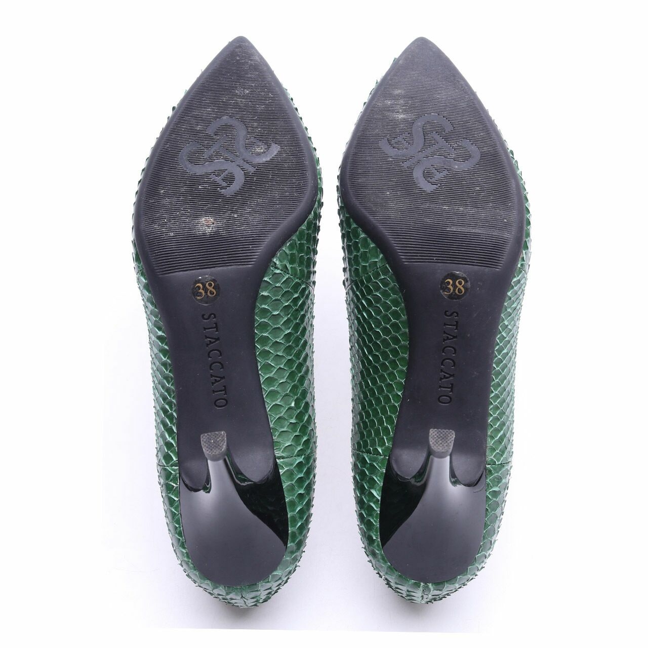 Staccato Green Snake Skin Heels