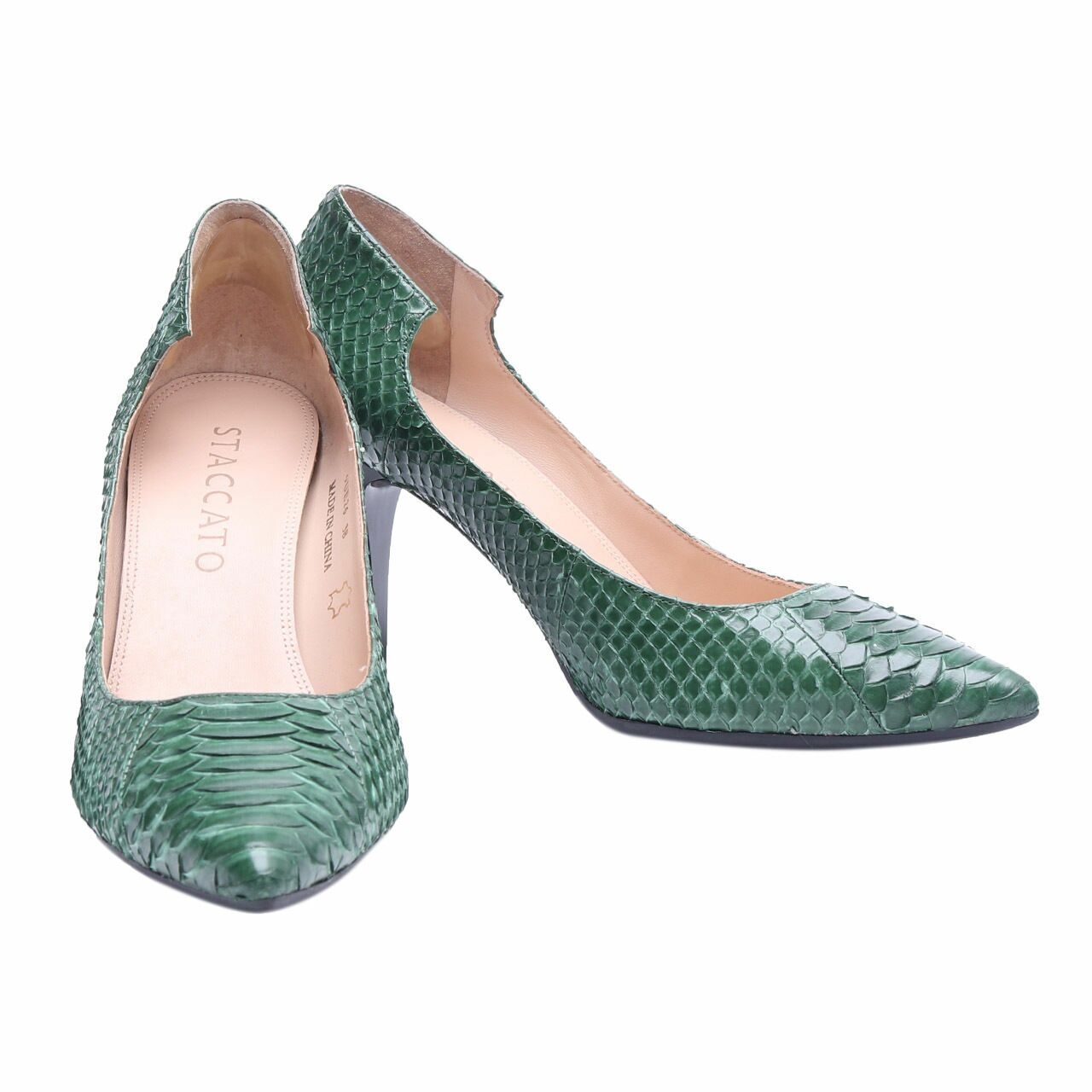 Staccato Green Snake Skin Heels