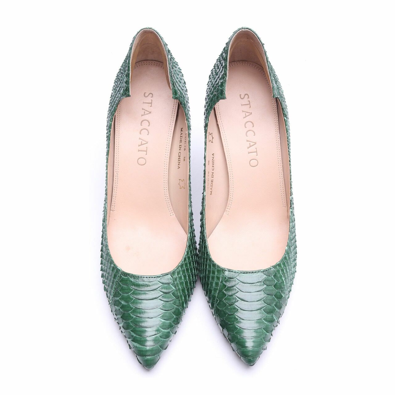 Staccato Green Snake Skin Heels