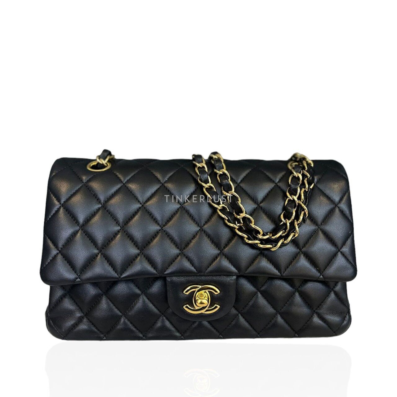 Chanel Classic Medium Black Lambskin Chip GHW Shoulder Bag