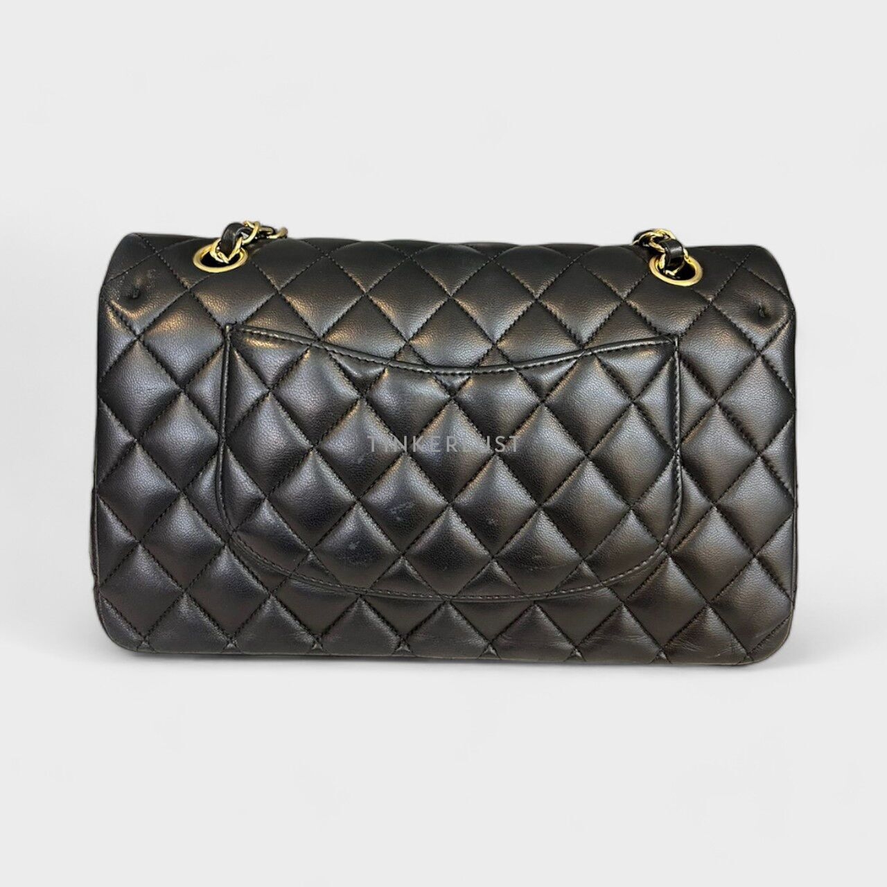 Chanel Classic Medium Black Lambskin Chip GHW Shoulder Bag