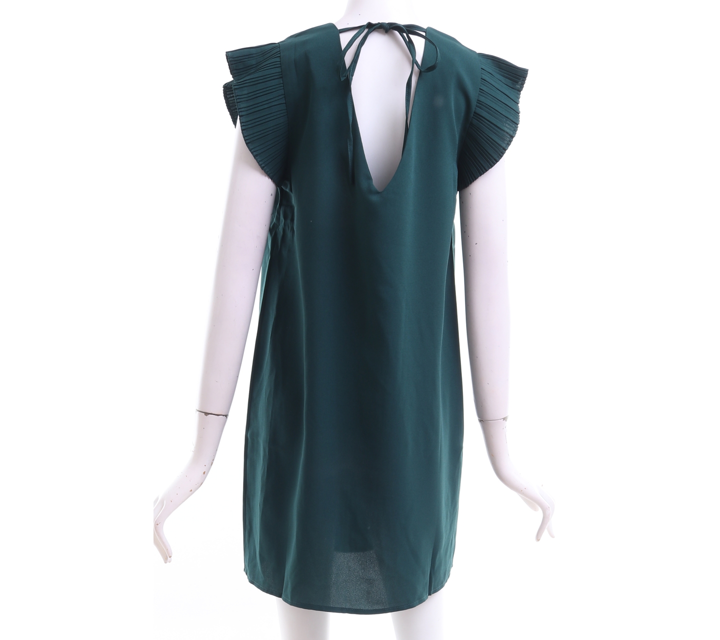 Something Borrowed Dark Green Pleated Babydoll Mini Dress