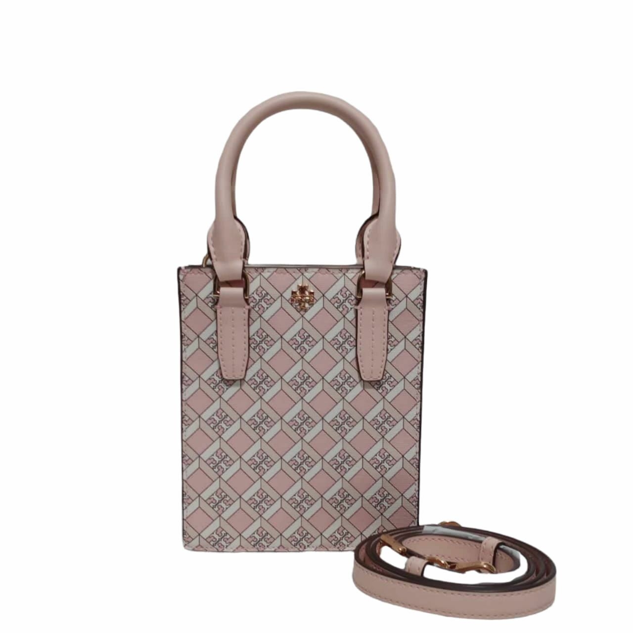 Tory Burch Geo Logo Mini Shopper Dusted Blush with Strap Satchel Bag