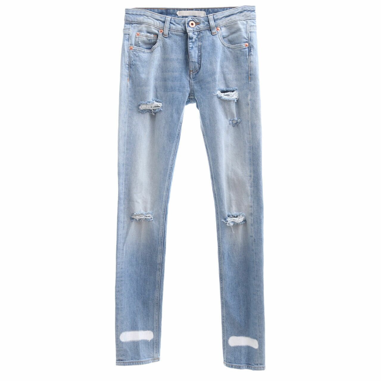 Off-White Blue Washed Reipped Denim Long Pants