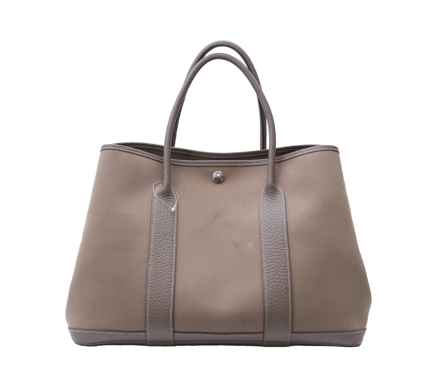 Hermes Garden Party 36 K Brown Toile Leather Tote Bag