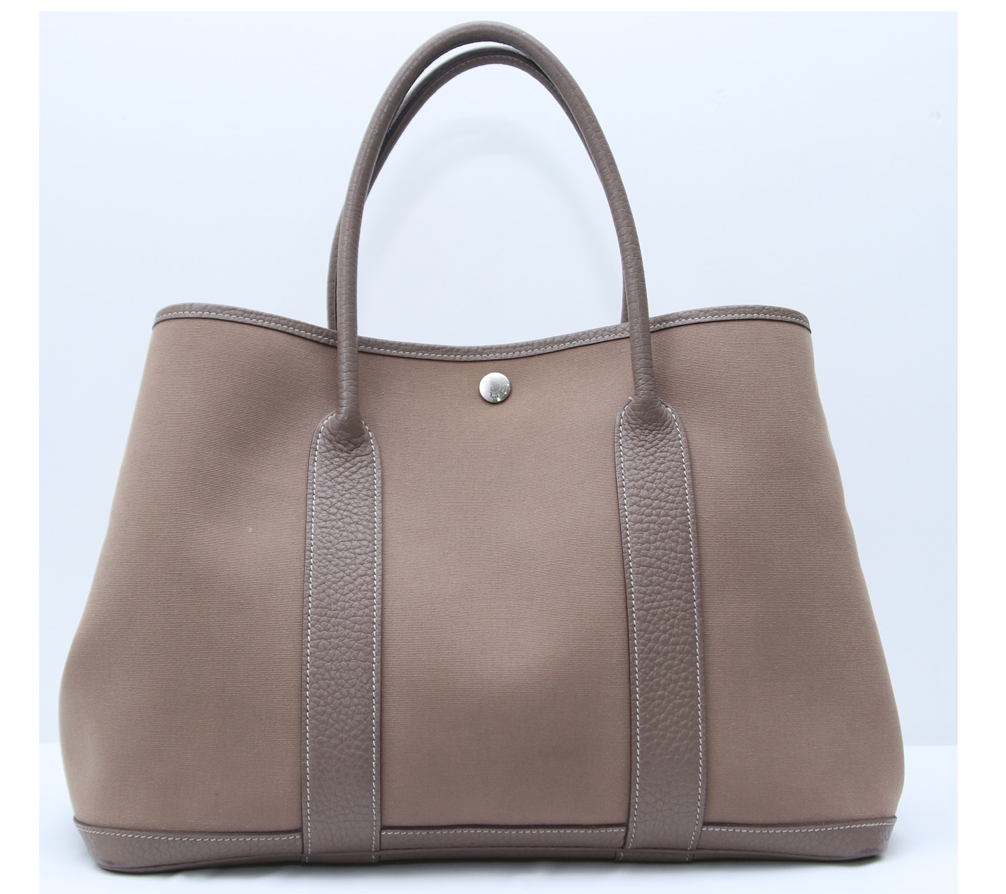 Hermes Garden Party 36 K Brown Toile Leather Tote Bag