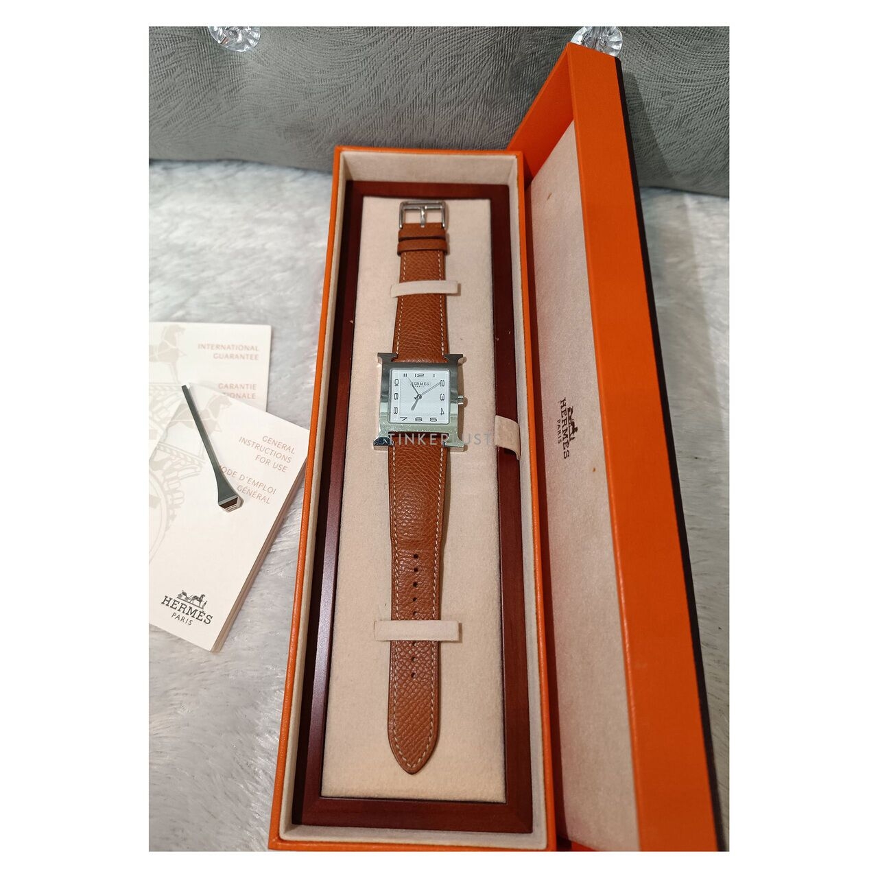 Hermes H Hour Epsom #O Square PHW Watch