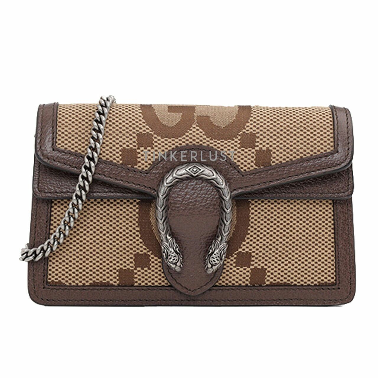 GUCCI Super Mini Jumbo GG Supreme Dionysus Shoulder Bag in Camel/Ebony Canvas