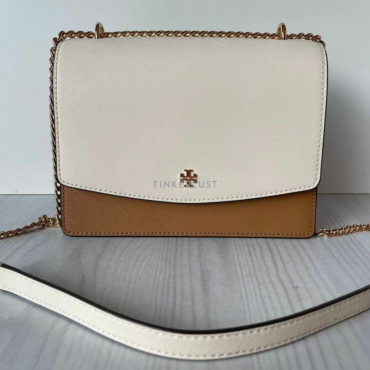 Tory Burch Emerson Color Block Flap Adjustable Shoulder Bag Tiramisu