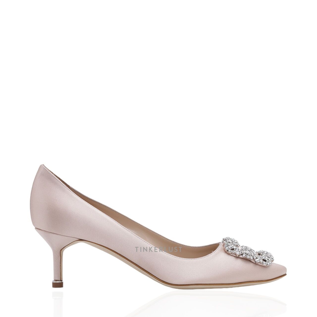 Manolo Blahnik Hangisi Pumps 5cm Dark Nude Satin & White Crystal Heels