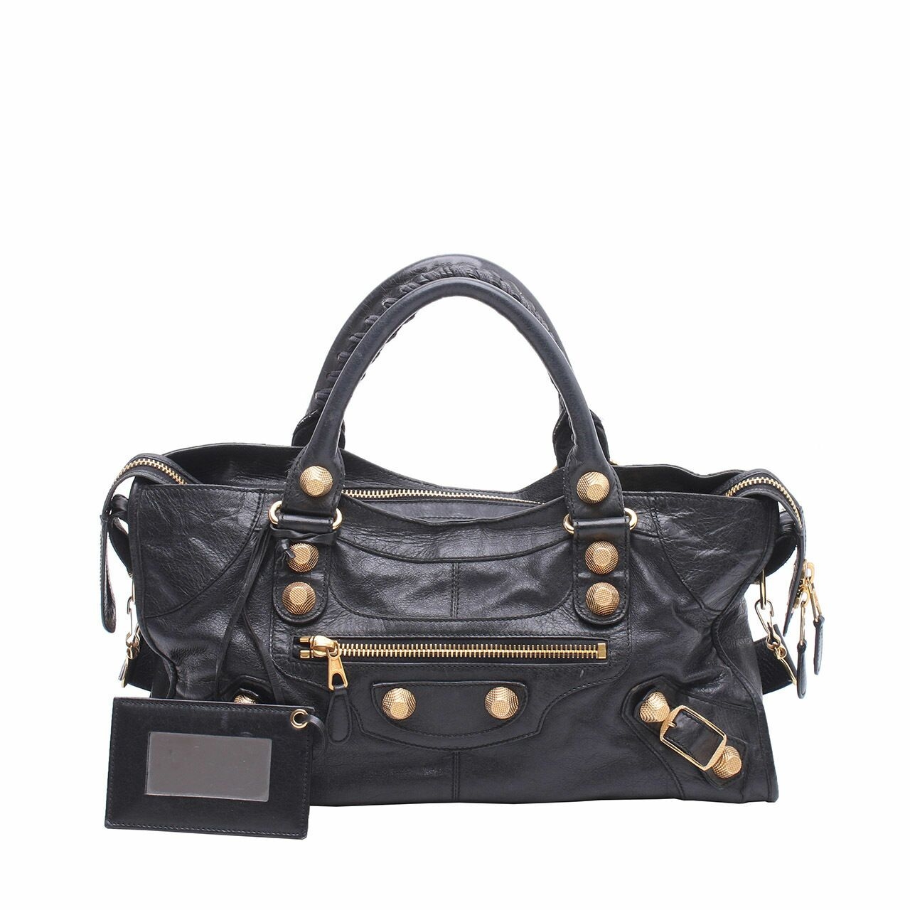 Balenciaga Giant Studs Black Gold Hardware Leather Satchel Bag