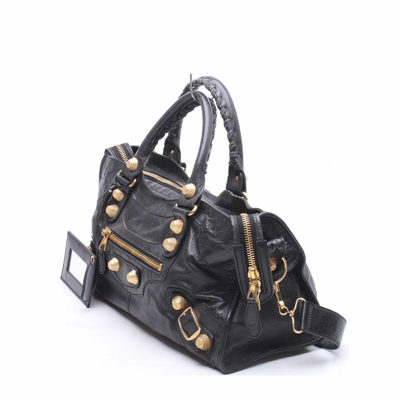 Balenciaga Giant Studs Black Gold Hardware Leather Satchel Bag