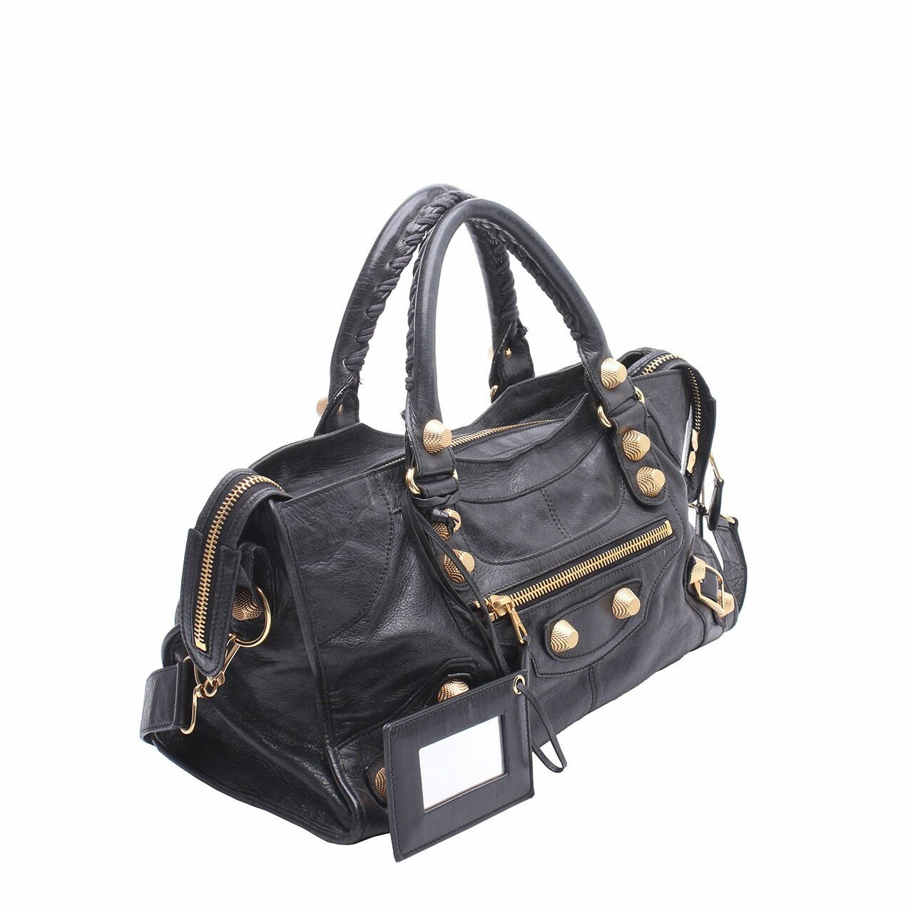 Balenciaga Giant Studs Black Gold Hardware Leather Satchel Bag