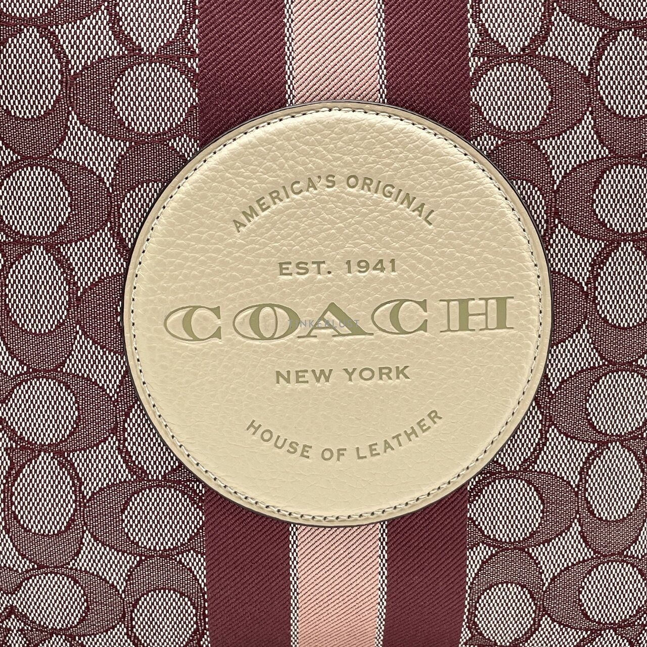 Coach CA195 Signature Jacquard Stripe Patch Dempsey File Bag In Wine Multi Sling Bag