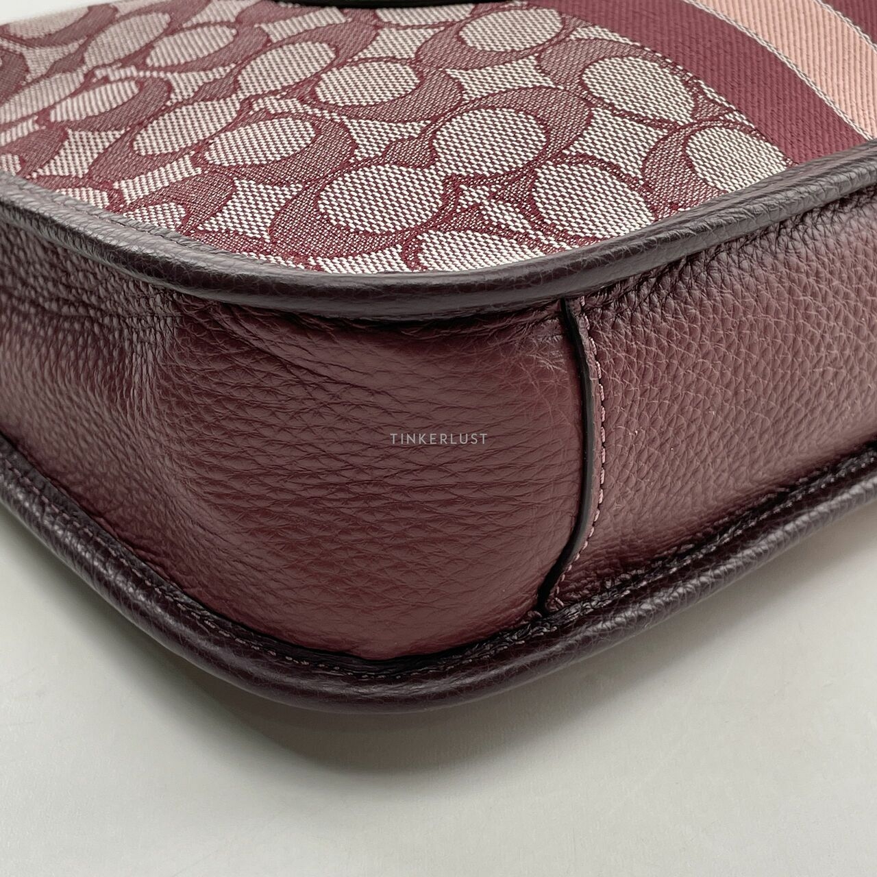 Coach CA195 Signature Jacquard Stripe Patch Dempsey File Bag In Wine Multi Sling Bag