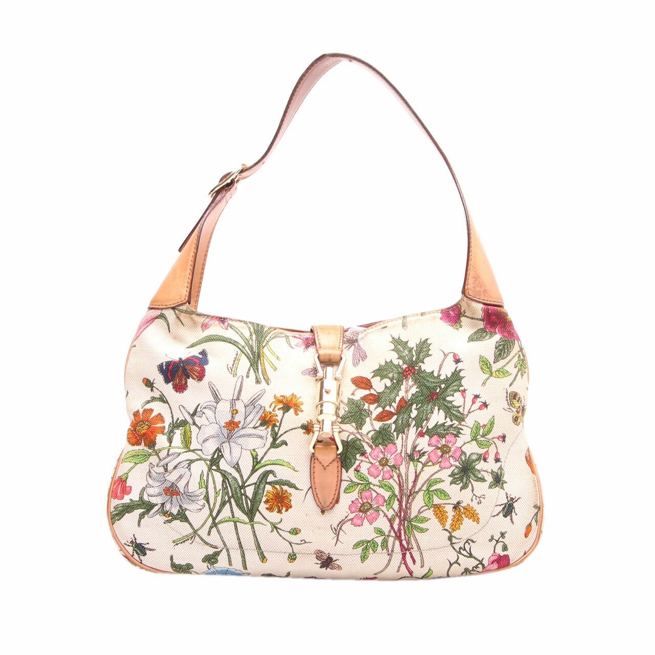 Gucci Off White Jackie O Bouvier Floral Botanical Shoulder Bag