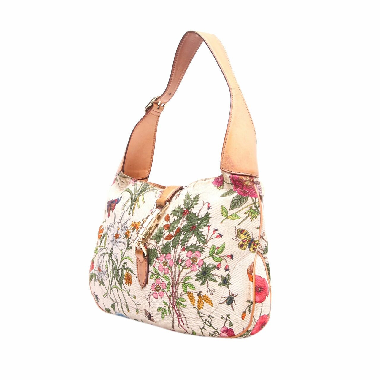 Gucci Off White Jackie O Bouvier Floral Botanical Shoulder Bag