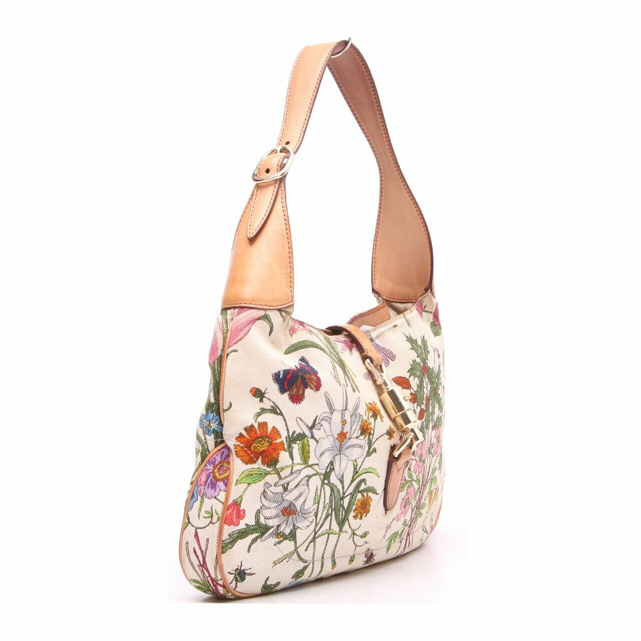 Gucci Off White Jackie O Bouvier Floral Botanical Shoulder Bag