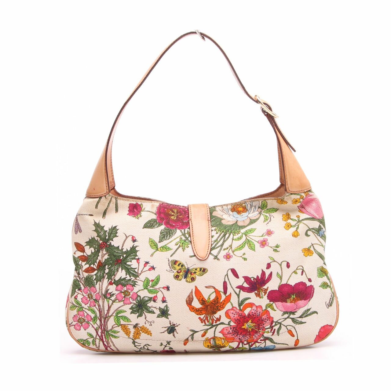 Gucci Off White Jackie O Bouvier Floral Botanical Shoulder Bag