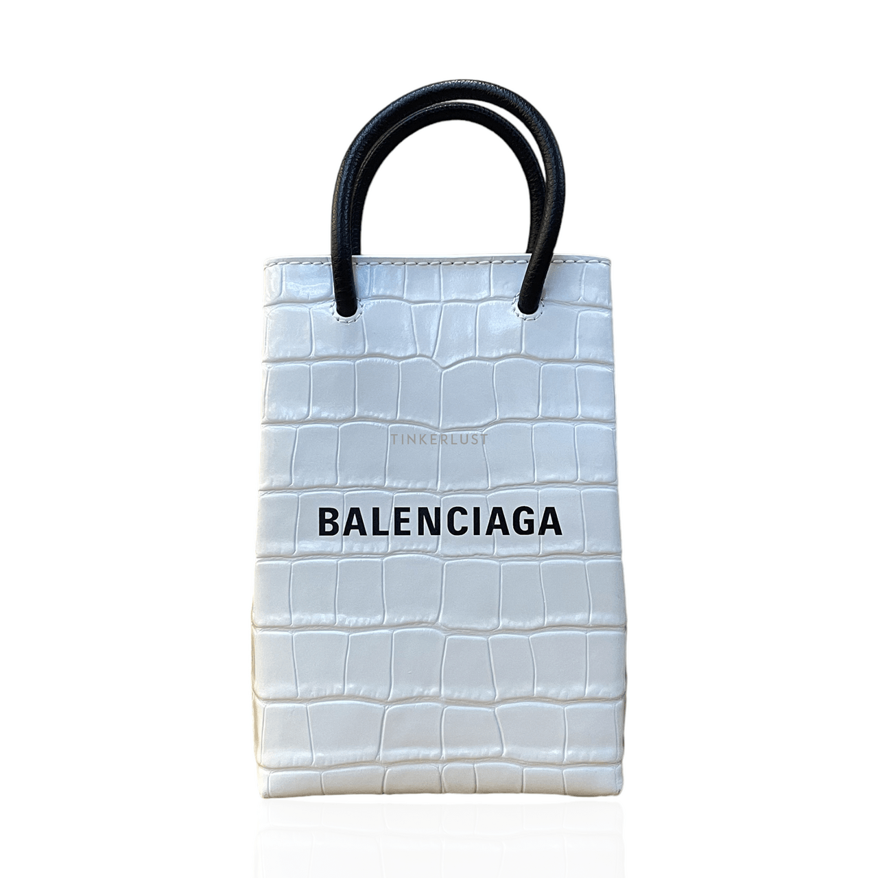 Balenciaga Shopping Phone Holder White Crocco Satchel Bag