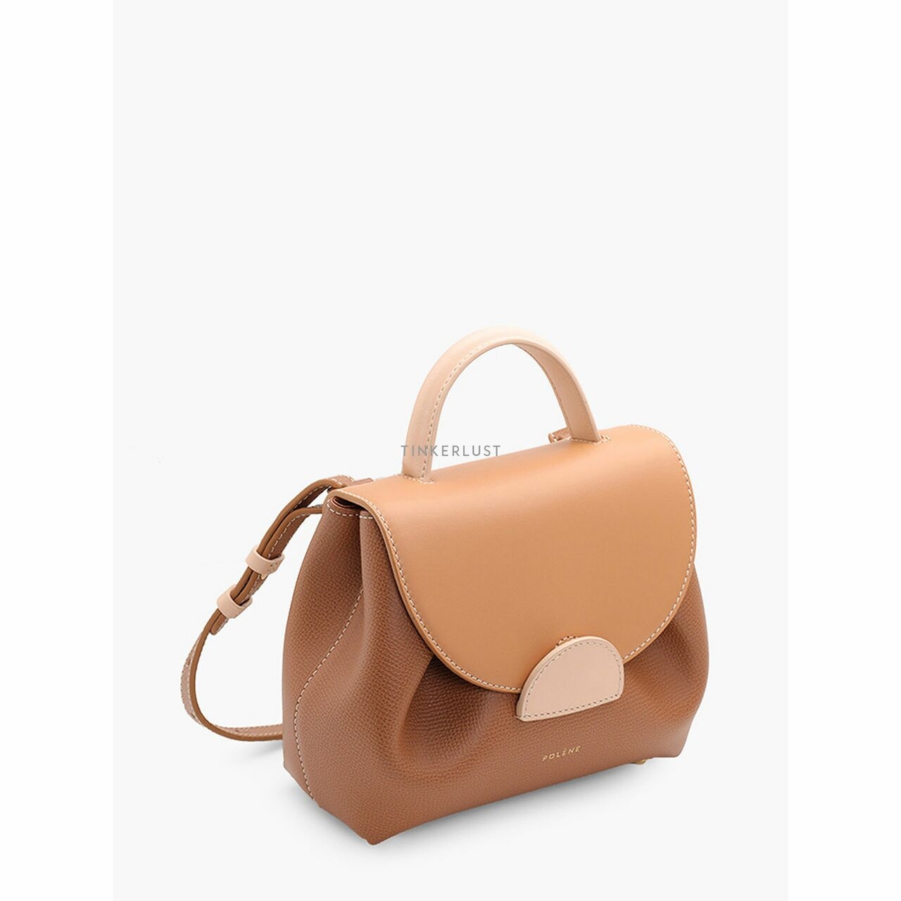 Polene Nano Numero Un Top Handbag in Camel Multicolor Grained Leather Sling Bag