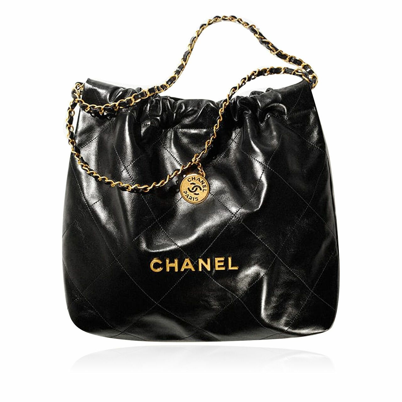 Chanel Shiny Calfskin Chanel 22 Medium Black GHW Shoulder Bag