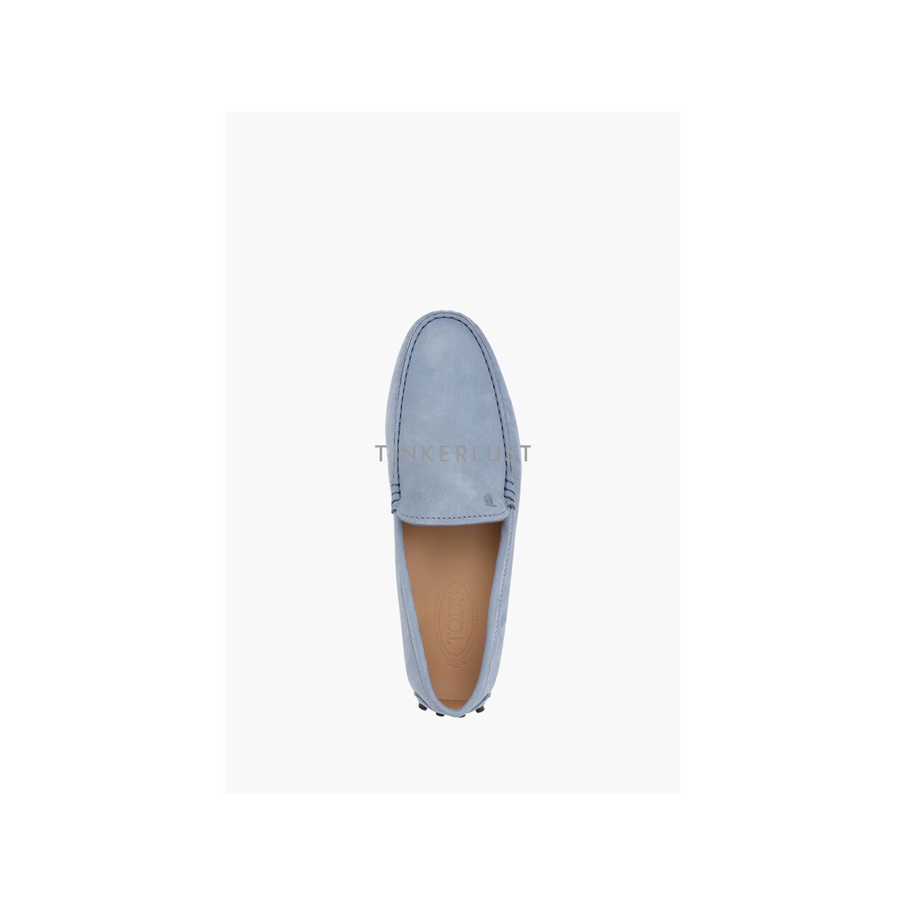 Tod's Men Gommino Driving Shoes in Light Blue Nubuck with Stamped Monogram