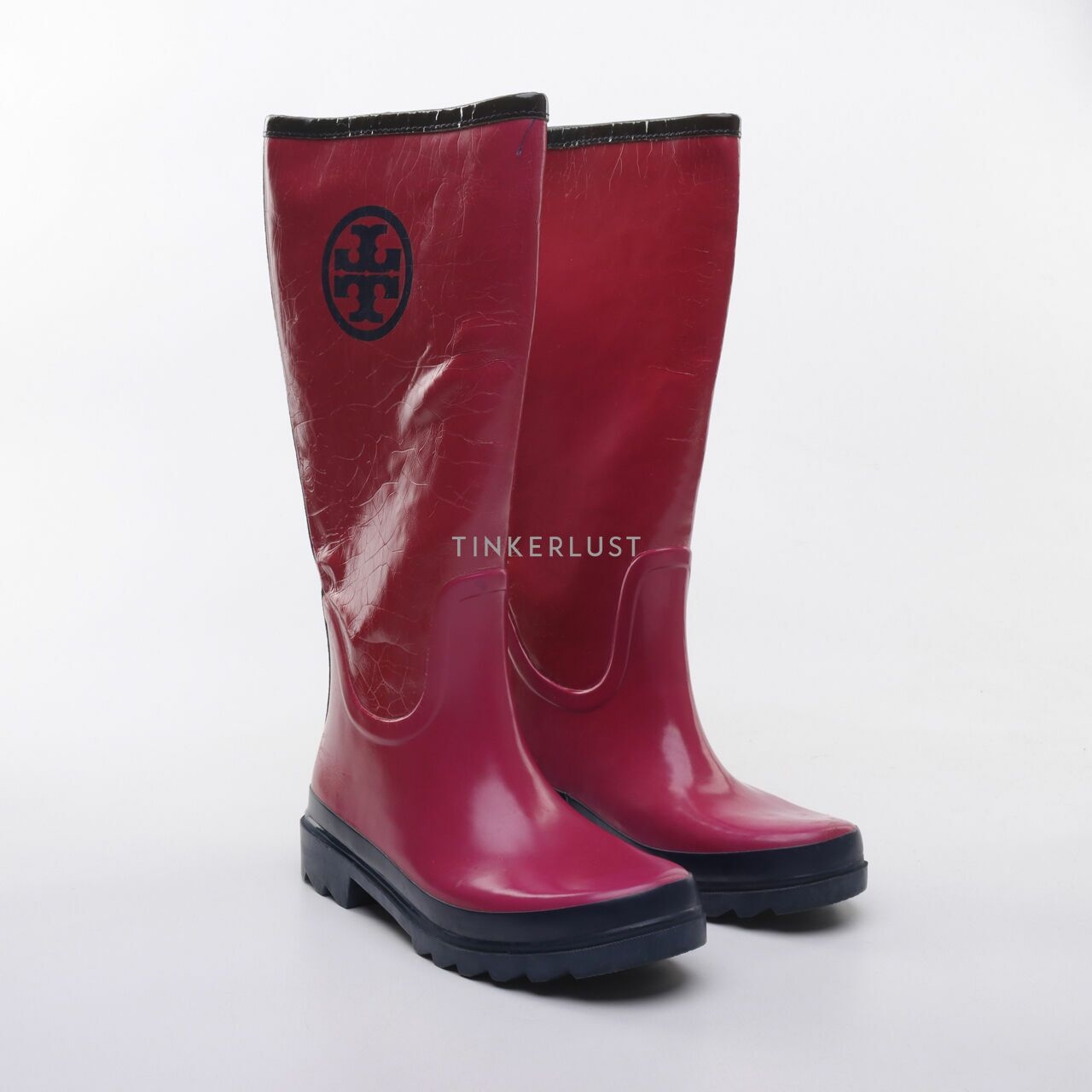 Tory Burch Pink/Black/Navy Rubber Boots