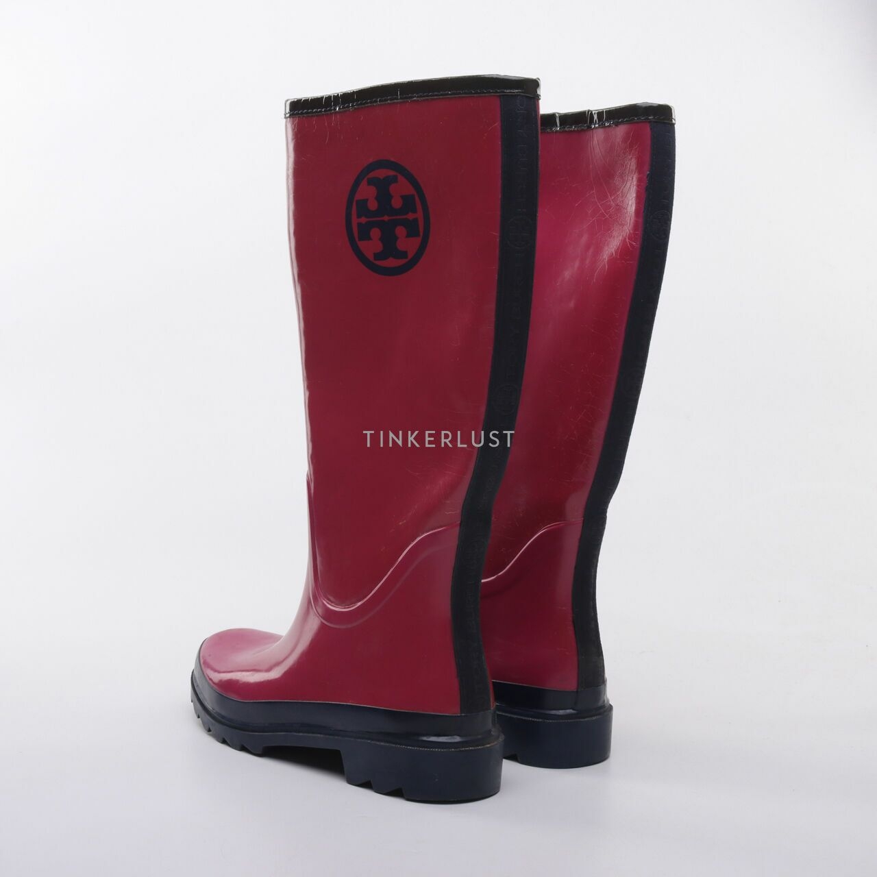 Tory Burch Pink/Black/Navy Rubber Boots