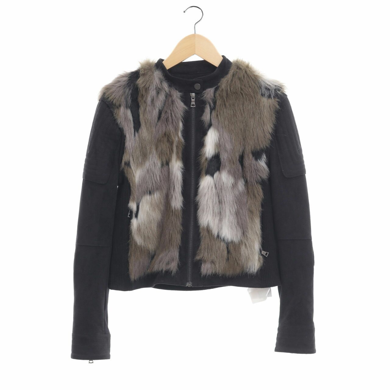 BCBG Max Azria Dimitri Faux-Fur Zip Black Jaket