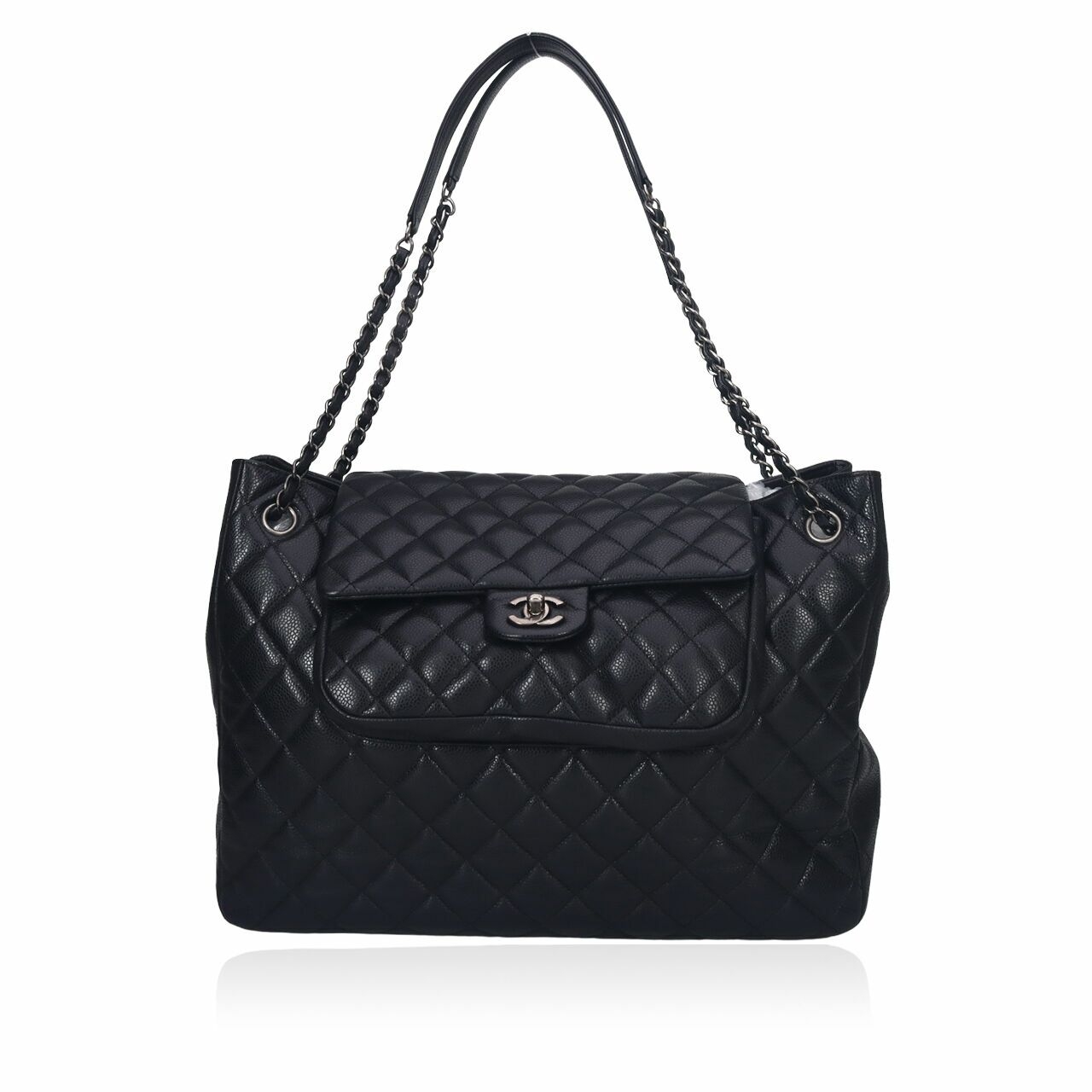 Chanel Caviar Large Shopping Tote with Small Flap #21 Black Shoulder Bag