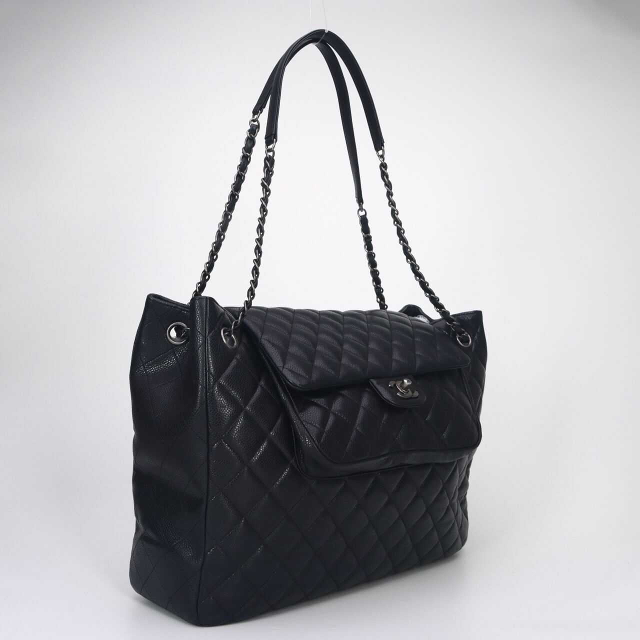 Chanel Caviar Large Shopping Tote with Small Flap #21 Black Shoulder Bag